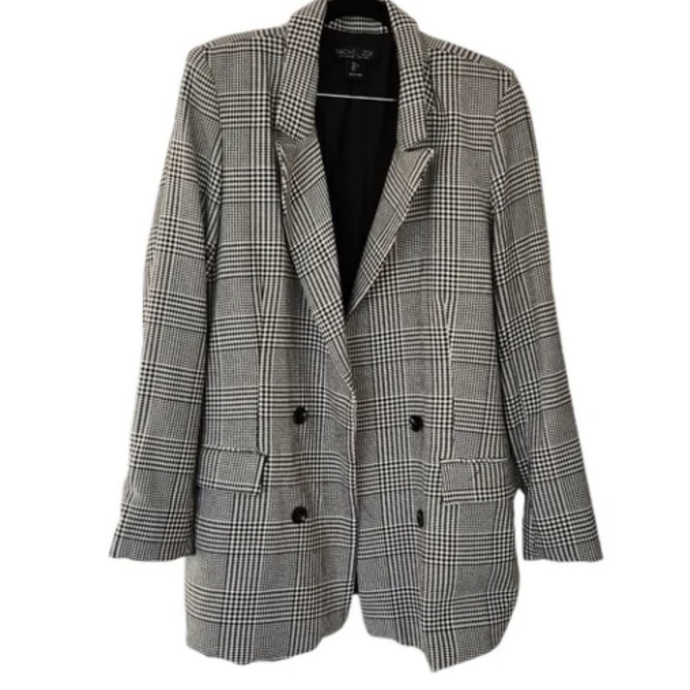 RACHEL ZOE Houndstooth Plaid Oversized Long Length Blazer Size Medium